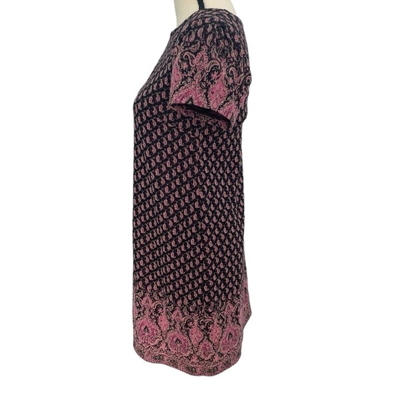 Maeve Anthropologie Pink Black Paisley Shift Dress Sz Small Short Sleeve Midi - Picture 2 of 15